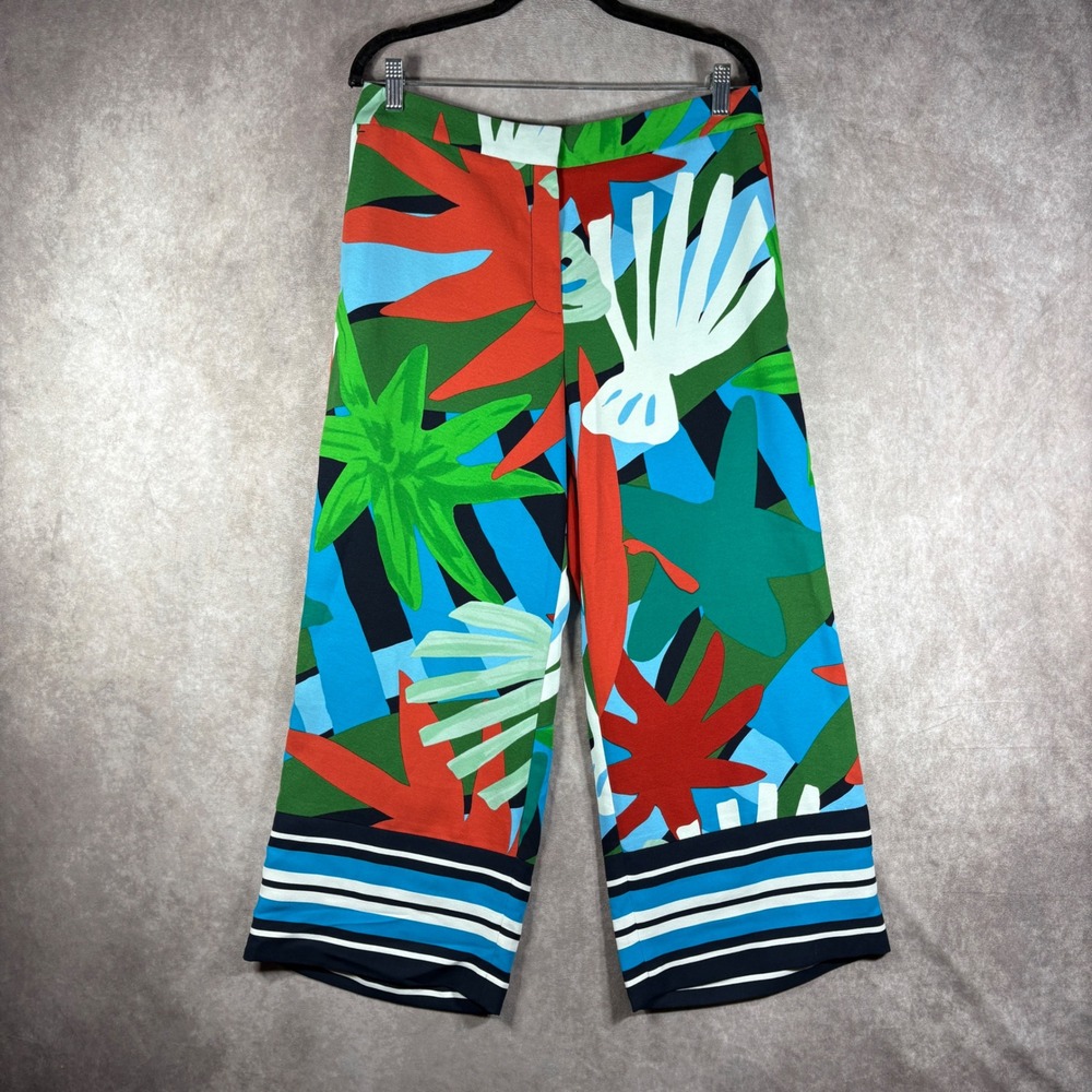 Ann Taylor Pants Womens 8 Multicolor Drapey Wide Leg Crop Tropical Artsy NEW